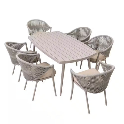 7-Piece Aluminum Outdoor Dining Set with Beige Cushion