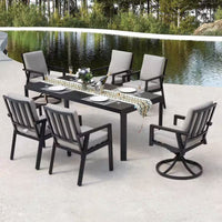 Black 7-Piece Aluminum Outdoor Dining Set with Gray Cushion