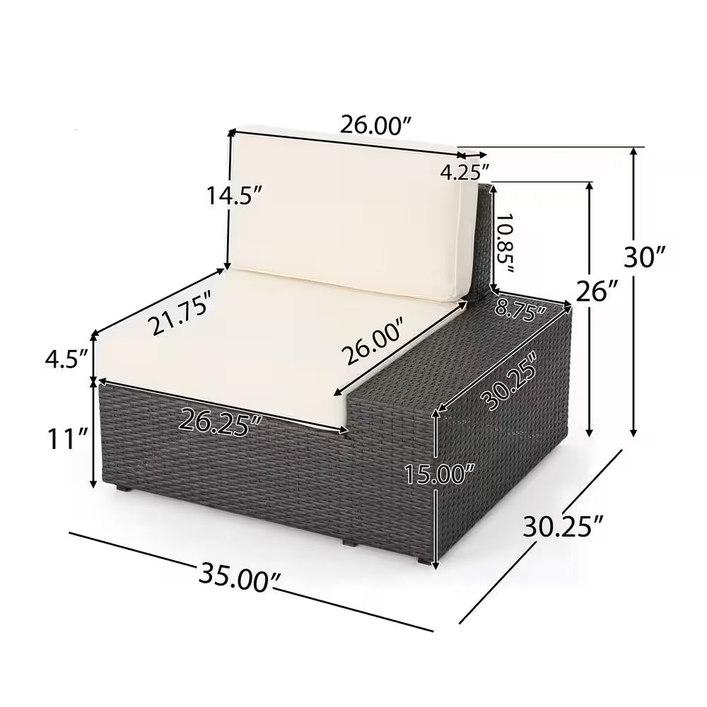 8-Piece Wicker Outdoor Patio Sectional Seating Set with White Cushions