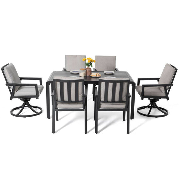 Black 7-Piece Aluminum Outdoor Dining Set with Gray Cushion