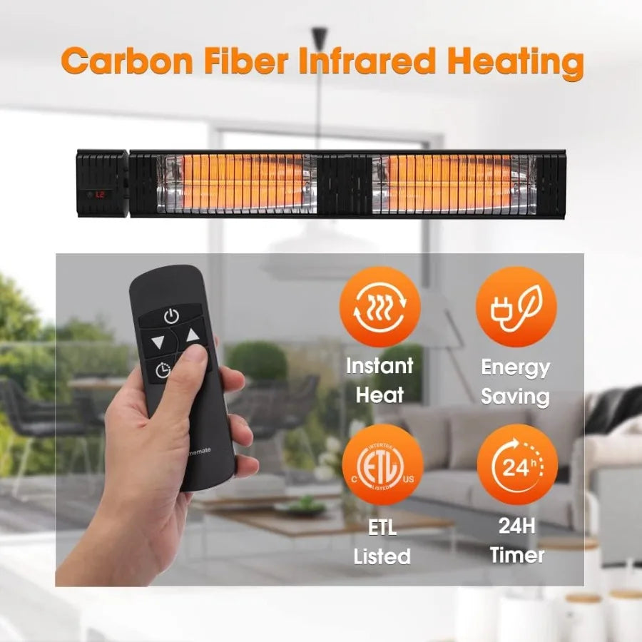 Infrared Electric Patio Heater 3000W Carbon Fiber Heating for Outdoor/Indoor Porch Deck Garage with Remote 24 Hours Timer Hard