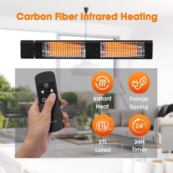 Infrared Electric Patio Heater 3000W Carbon Fiber Heating for Outdoor/Indoor Porch Deck Garage with Remote 24 Hours Timer Hard