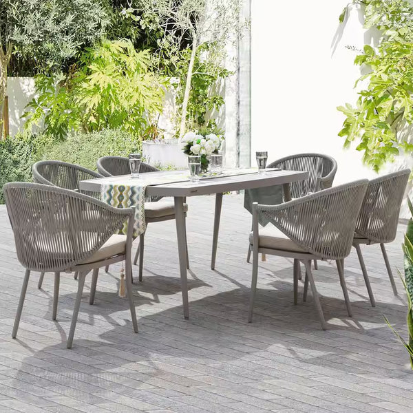 7-Piece Aluminum Outdoor Dining Set with Beige Cushion