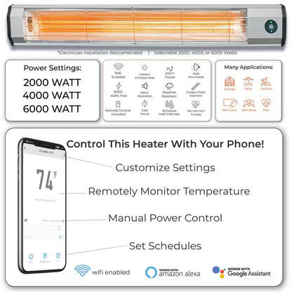 6000-Watt / 20,000-Btus - Infrared Quartz Wi-Fi Enabled Weather-Proof Silent 240-Volt Electric Heater with Motion Sensor