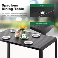 Black 7-Piece Aluminum Outdoor Dining Set with Gray Cushion