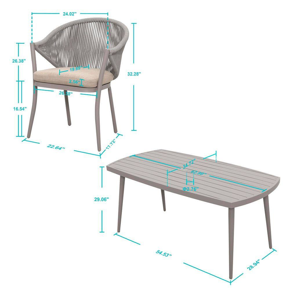 7-Piece Aluminum Outdoor Dining Set with Beige Cushion