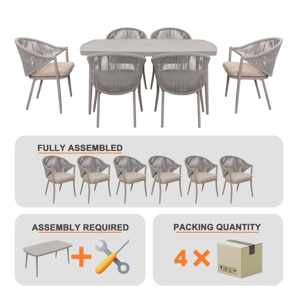 7-Piece Aluminum Outdoor Dining Set with Beige Cushion