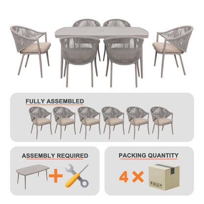 7-Piece Aluminum Outdoor Dining Set with Beige Cushion