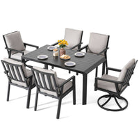 Black 7-Piece Aluminum Outdoor Dining Set with Gray Cushion