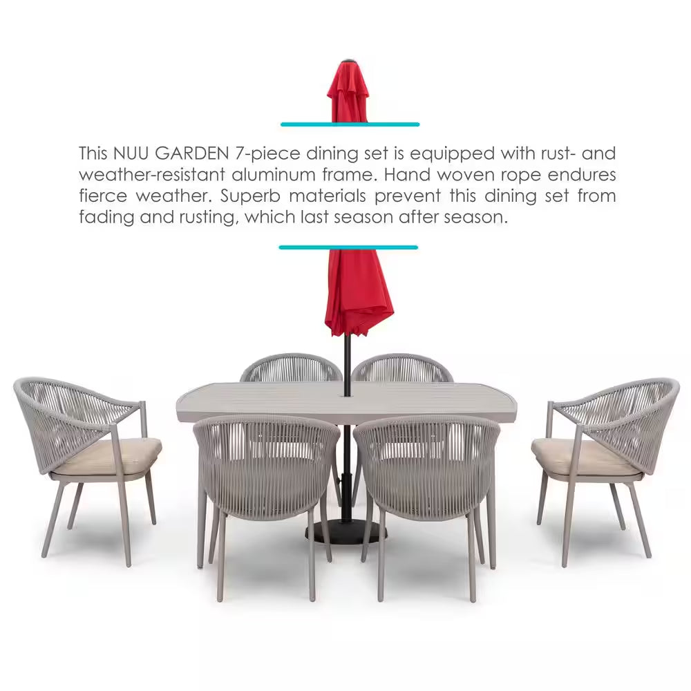 7-Piece Aluminum Outdoor Dining Set with Beige Cushion