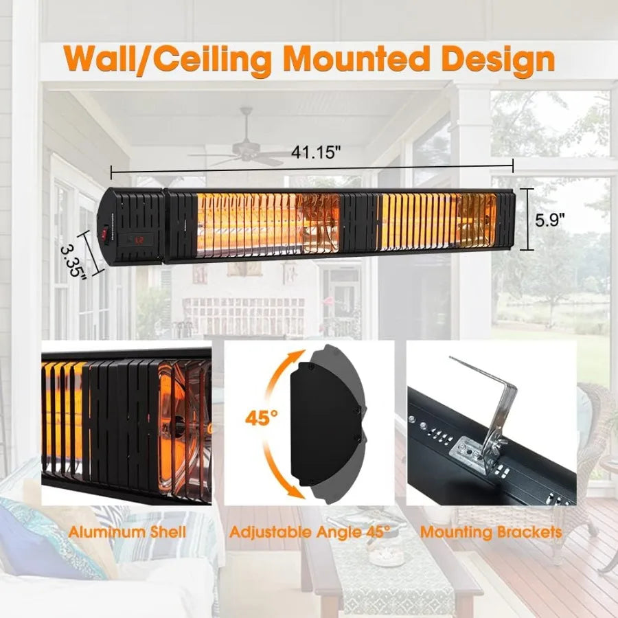 Infrared Electric Patio Heater 3000W Carbon Fiber Heating for Outdoor/Indoor Porch Deck Garage with Remote 24 Hours Timer Hard