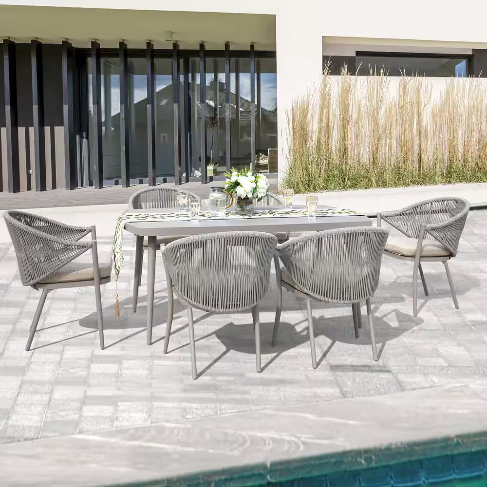 7-Piece Aluminum Outdoor Dining Set with Beige Cushion