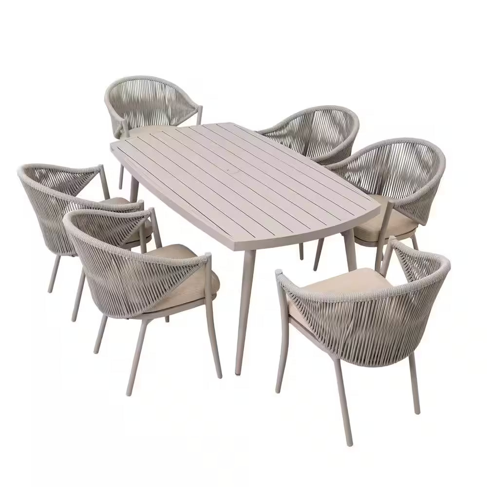7-Piece Aluminum Outdoor Dining Set with Beige Cushion