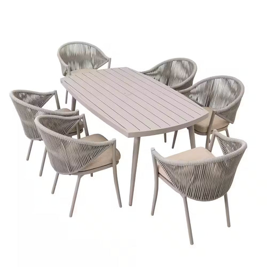 7-Piece Aluminum Outdoor Dining Set with Beige Cushion
