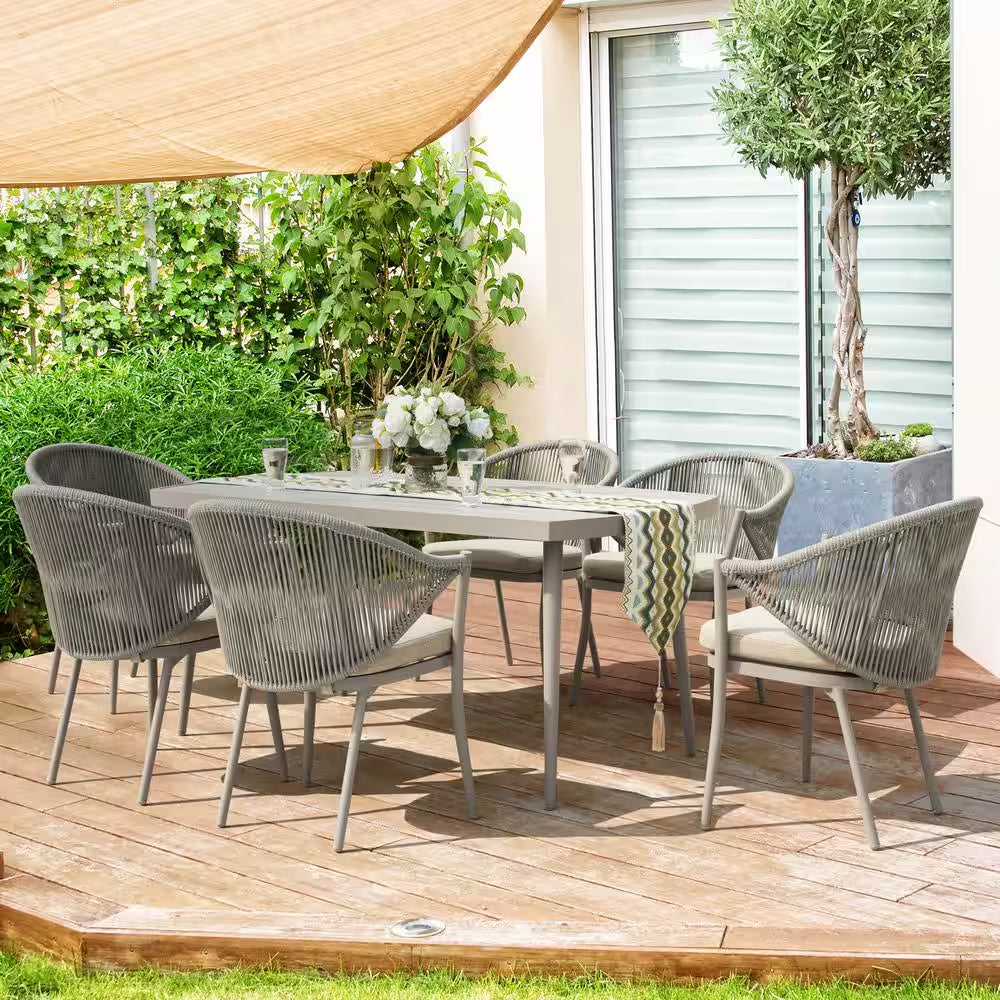 7-Piece Aluminum Outdoor Dining Set with Beige Cushion