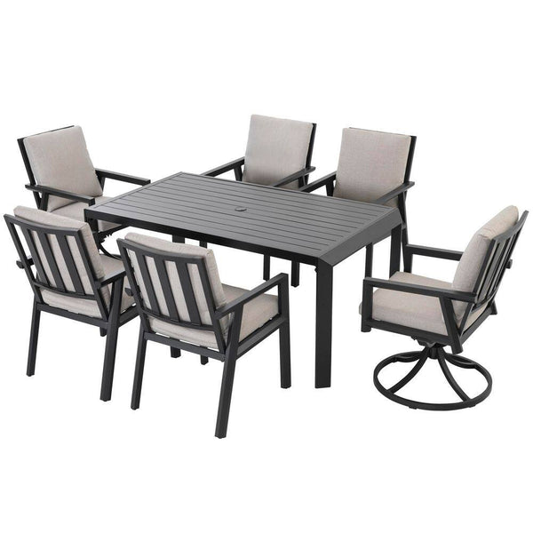 Black 7-Piece Aluminum Outdoor Dining Set with Gray Cushion
